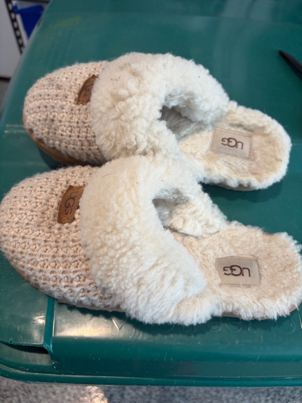 UGG Cream Knit Shearling Slip-On Clogs